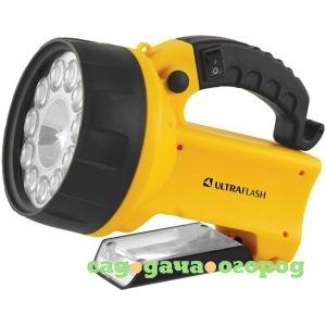 Фото Аккумуляторный фонарь ultraflash uf3753led 220в/12в, желтый, 11 led+ галог, 4в 2ач, пластик, коробка 8311