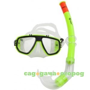 Фото Комплект для плавания: маска + трубка wave черно-зеленый ms-1313s5_ н
