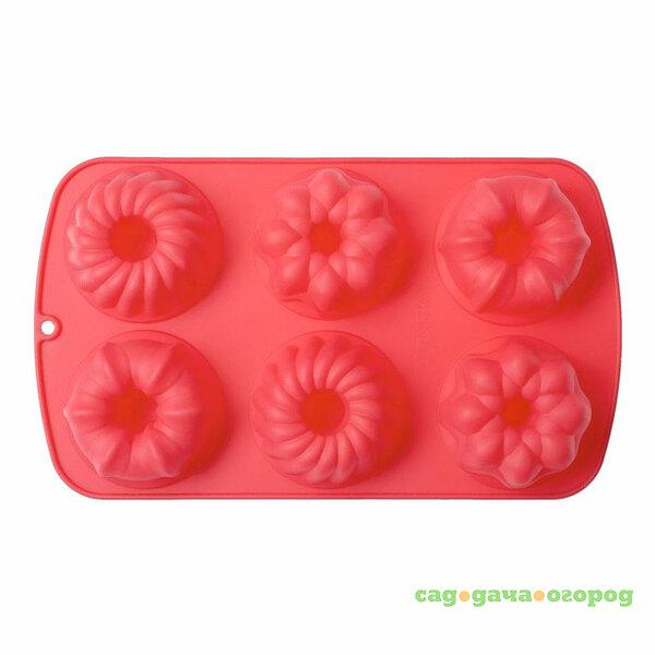 Фото Форма для выпечки на 6 кексов Muffins 29,5x17,5x3,8 см, цвет красный