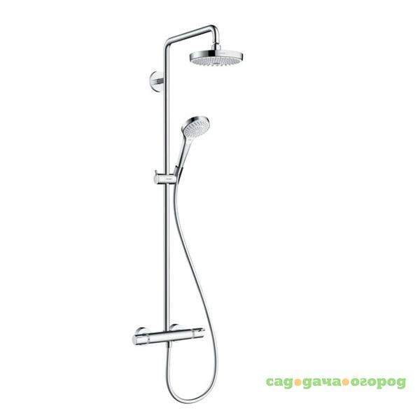 Фото Стойка душевая Hansgrohe Croma Select S Showerpipe 2jet EcoSmart 27254400 с термостатом белый/хром