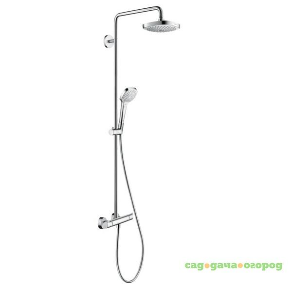 Фото Стойка душевая Hansgrohe Croma Select E Showerpipe 2jet EcoSmart 27257400 с термостатом белый/хром