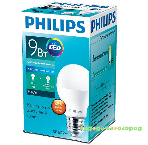 Фото Лампа светодиодная Philips 929001379387 ESS LEDBulb 9Вт-80Вт E27 6500К 230В A60 RCA