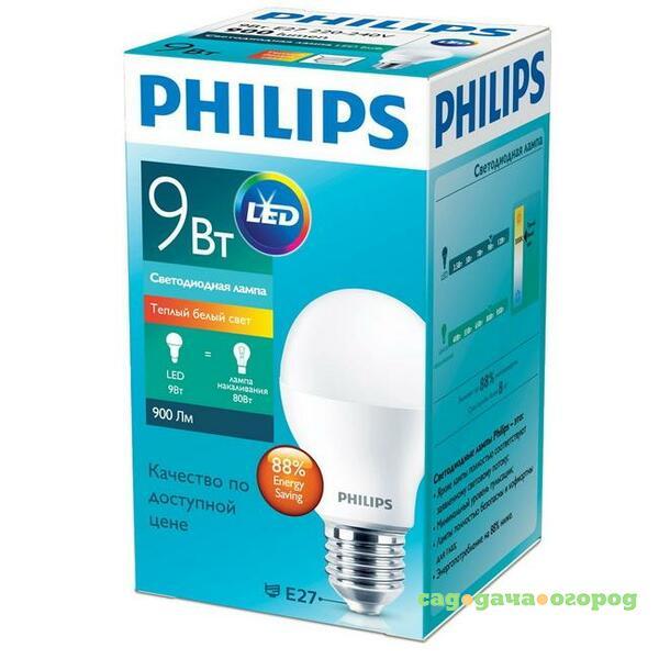 Фото Лампа светодиодная Philips 929001379087 ESS LEDBulb 9Вт-80Вт E27 3000К 230В A60 RCA