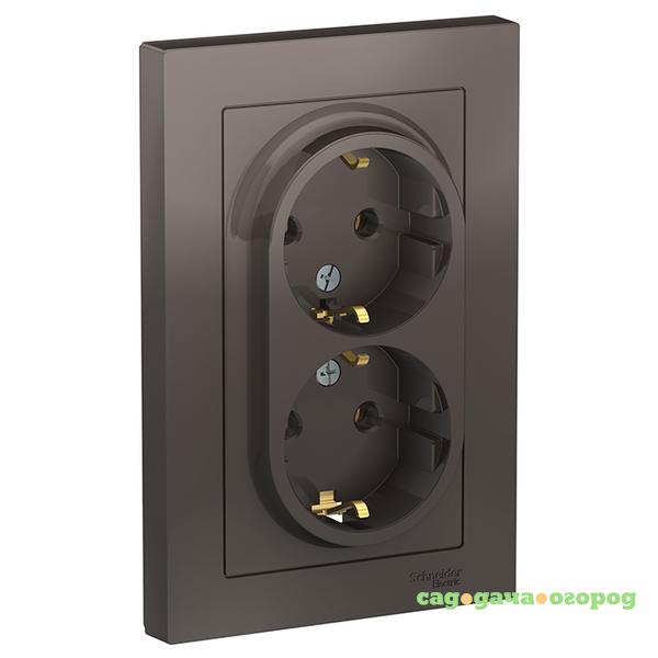 Фото Розетка Schneider Electric AtlasDesign ATN000624 двухместная с заземлением мокко