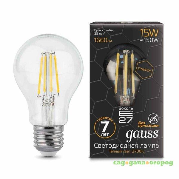 Фото Лампа светодиодная Gauss 102802115 Filament Graphene A60 E27 15W 2700К