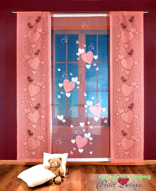 Фото Японские шторы Сердечки Цвет: Розовый/Белый
