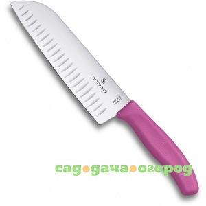 Фото Розовый нож santoku с рифленым лезвием 17 см в картонном блистере victorinox 6.8526.17l5b