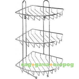 Фото Трехъярусная угловая полка с крючками, стальная проволока milardo 10 mi 110wc30m44