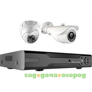 Фото Комплект видеонаблюдения ginzzu hk-420d, 4ch, 1080n, hdmi, 1 уличная+1 купольная камера 1.0mp, ir20м 13205
