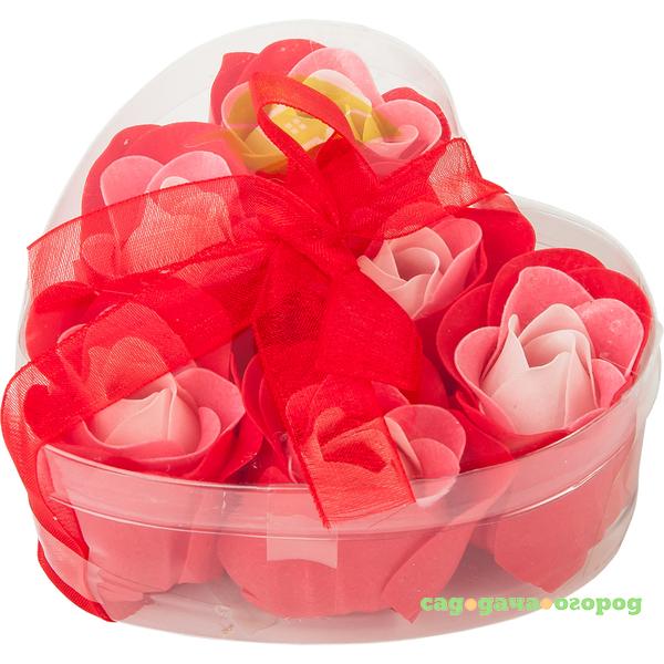 Фото Мыльные цветы "Розы" в коробке в форме сердца 6 шт. /30
