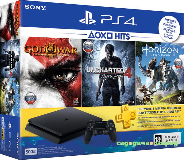 Фото Игровая приставка Sony PlayStation 4 500 Gb (CUH-2108A) + HZD/GoW3/UC4/3 месяца PS Plus