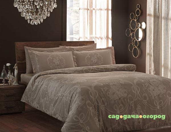 Фото Комплект постельного белья TAC Ribbon Satin, семейный, коричневый
