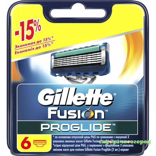 Фото Кассеты сменные для бритья 6 шт. Gillette Fusion ProGlide (GIL-81658792)