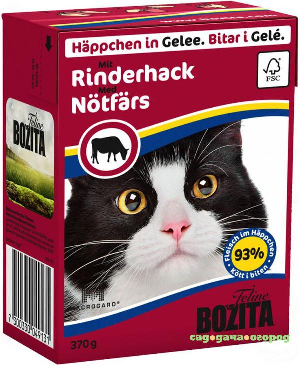 Фото Корм для кошек BOZITA Кусочки в желе с рубленой говядиной 370г