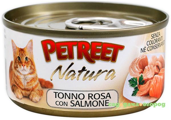 Фото Корм для кошек PETREET Кусочки розового тунца с лососем 70г