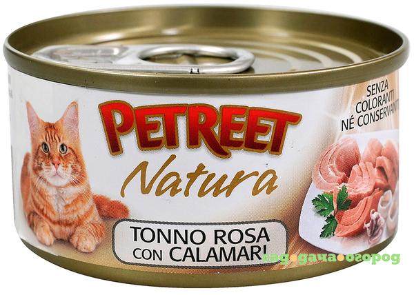 Фото Корм для кошек PETREET Кусочки розового тунца с кальмарами 70г