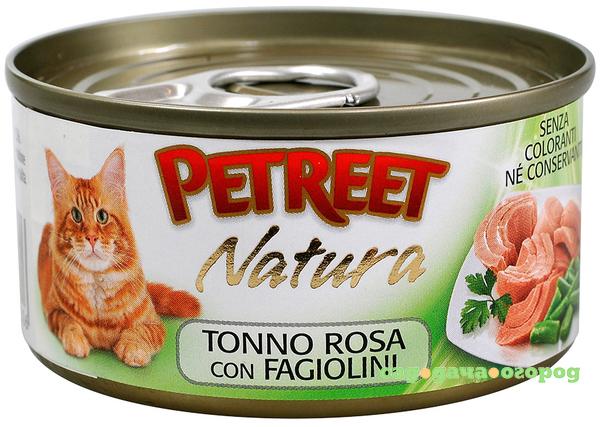 Фото Корм для кошек PETREET Кусочки розового тунца с зеленой фасолью 70г