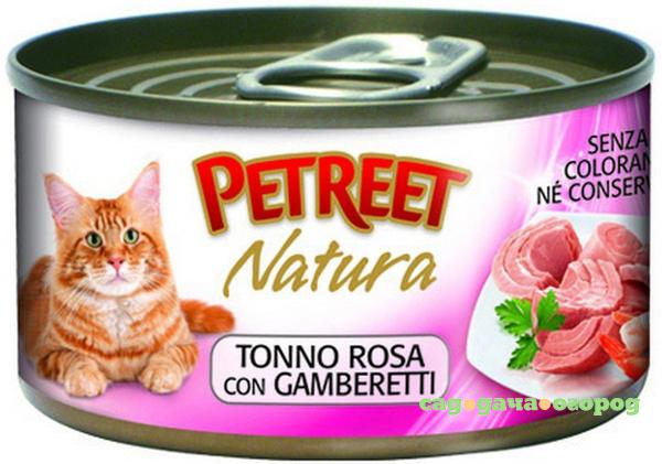 Фото Корм для кошек PETREET Кусочки розового тунца с креветками 70г