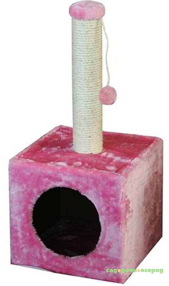 Фото Когтеточка для котят MAJOR Домик с игрушкой 31х31х67см розовый