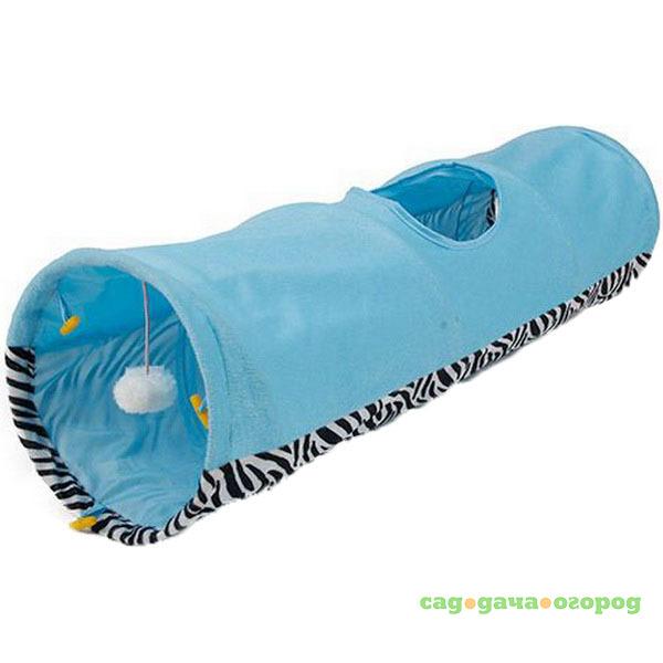Фото Тоннель для кошек MAJOR Colour шуршащий голубой с игрушкой 25х90 см