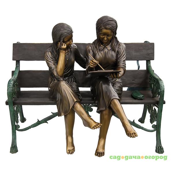 Фото Фигура садовая Thermobrass две девочки на скамейк 100х69х120