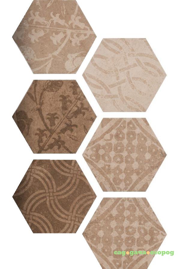 Фото Плитка Argenta Ceramica Atlas Hexagon Patchword Warm 25x22 см 00-00000317