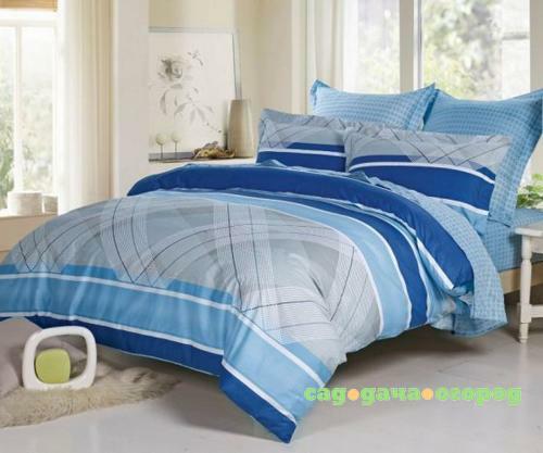 Фото Комплект постельного белья семейный СайлиД, B, синяя полоска