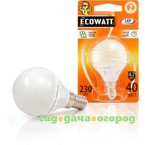 Фото Светодиодная лампа ecowatt p45 230в 4.7w 2700k e14 теплый белый свет, шарик 4606400613336