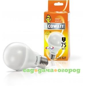 Фото Светодиодная лампа ecowatt a60 230в 9w 2700k e27 теплый белый свет груша 4606400614838