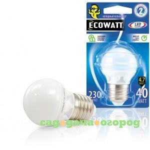 Фото Светодиодная лампа ecowatt p45 230в 4.7w 4000k e27 холодный белый свет, шарик 4606400613985