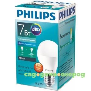 Фото Светодиодная лампа philips ess ledbulb 7вт-75вт грушевидная e27 6500к 230в a60 rca 1224541