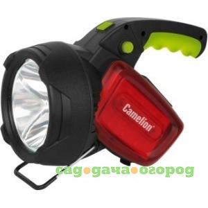 Фото Аккумуляторный фонарь camelion led56334 карбон, 3w cree+12led+12redled, 5в 4а-ч, пластик, коробка 13358