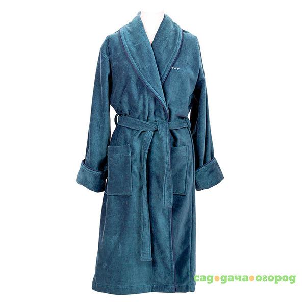 Фото Халат махровый унисекс Gant Home PREMIUM VELOUR ROBE, размер M, голубой, 100% хлопок