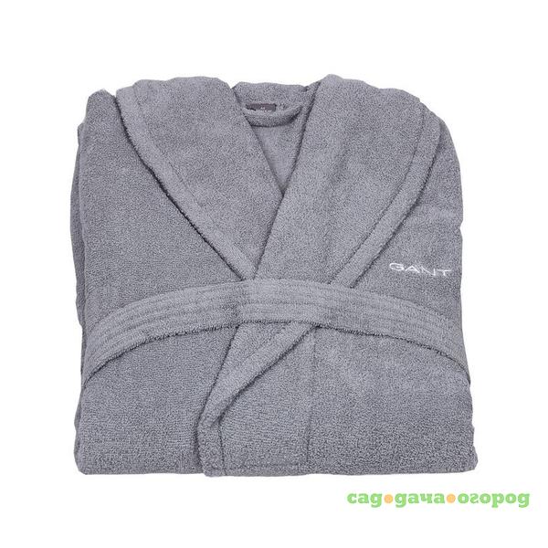 Фото Халат махровый унисекс Gant Home TERRY BATHROBE, размер L, серый, 100% хлопок