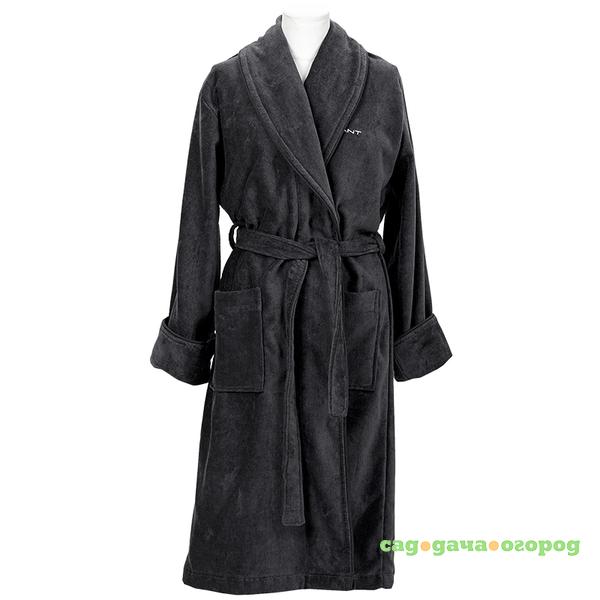 Фото Халат махровый унисекс Gant Home PREMIUM VELOUR ROBE, размер S, темно-серый, 100% хлопок