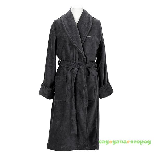 Фото Халат махровый унисекс Gant Home PREMIUM VELOUR ROBE, размер M, темно-серый, 100% хлопок