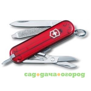 Фото Нож-брелок victorinox classic signature 0.6225.t 58 мм, 7 функций, красный полупрозрачный