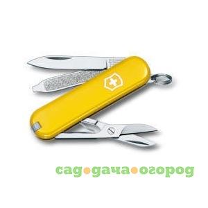 Фото Нож-брелок victorinox classic 0.6223.8 58 мм, 7 функций, желтый