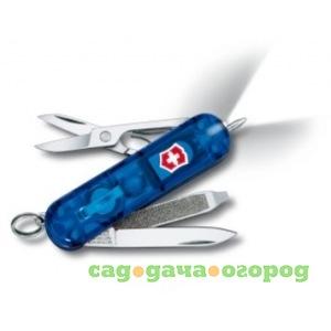 Фото Нож-брелок victorinox classic signature lite 0.6226.t2, 58 мм, 7 функций, синий полупрозрачный