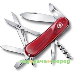 Фото Красный полупрозрачный нож 85 мм 14 функций victorinox evolution 14.600 2.3903.et