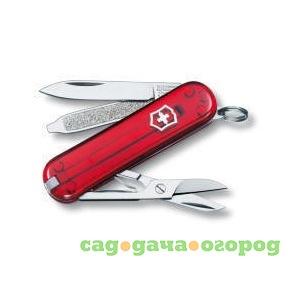 Фото Нож-брелок victorinox classic 0.6223.t 58 мм, 7 функций, красный полупрозрачный