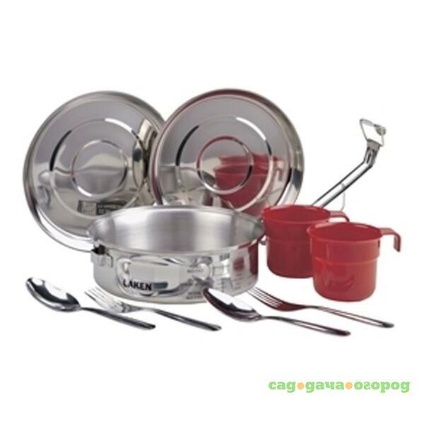 Фото 8818 Набор посуды (1.3 л, крышка-миска, чашка, ложка, вилка - по 2 шт) стальной Серый