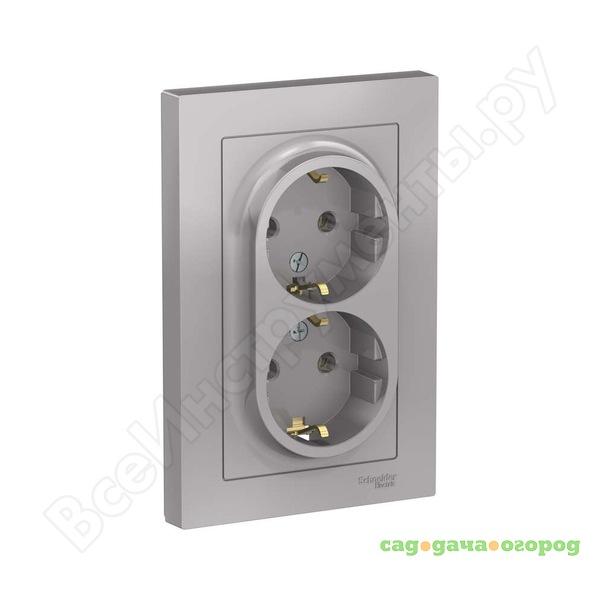 Фото Розетка schneider electric 2-м atlas design с заземлением, 16а, в сборе, алюминий atn000324 1240231