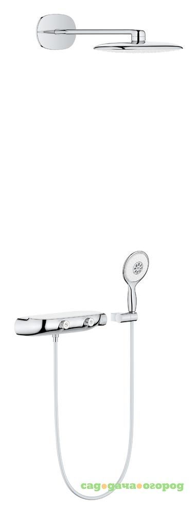 Фото Душевая система GROHE Rainshower SmartControl 360 MONO с термостатическим смесителем, 2 режима верхнего душа, (без встраиваемой части), белая луна (26446LS0)