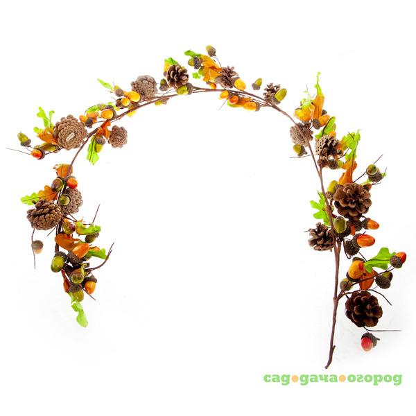 Фото Гирлянда декоративная из листьев с шишками, ягодами и желудями 130 см Kaeming