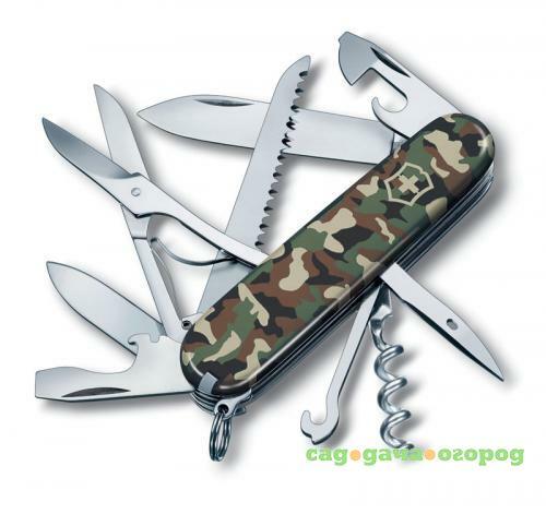 Фото Перочинный нож VICTORINOX, Huntsman, 9 см, 15 функций, зеленый камуфляж