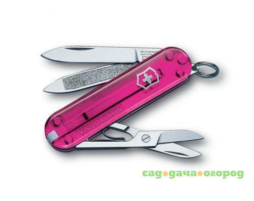 Фото Нож-брелок VICTORINOX, Classic, 5,8 см, 7 функций, розовый, полупрозрачный корпус