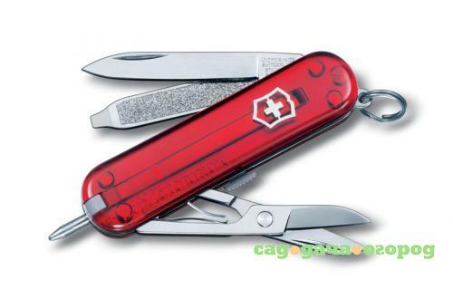 Фото Нож-брелок VICTORINOX, Signature, 5,8 см, 7 функций, красный, полупрозрачный корпус