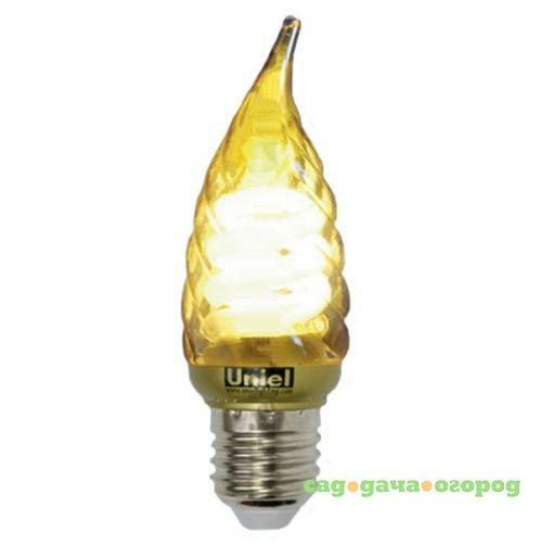 Фото Лампа энергосберегающая Uniel, E27, 12W, свеча на ветру, золото