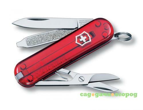 Фото Нож-брелок VICTORINOX, Classic, SD, 5,8 см, 7 функций, красный, полупрозрачный корпус